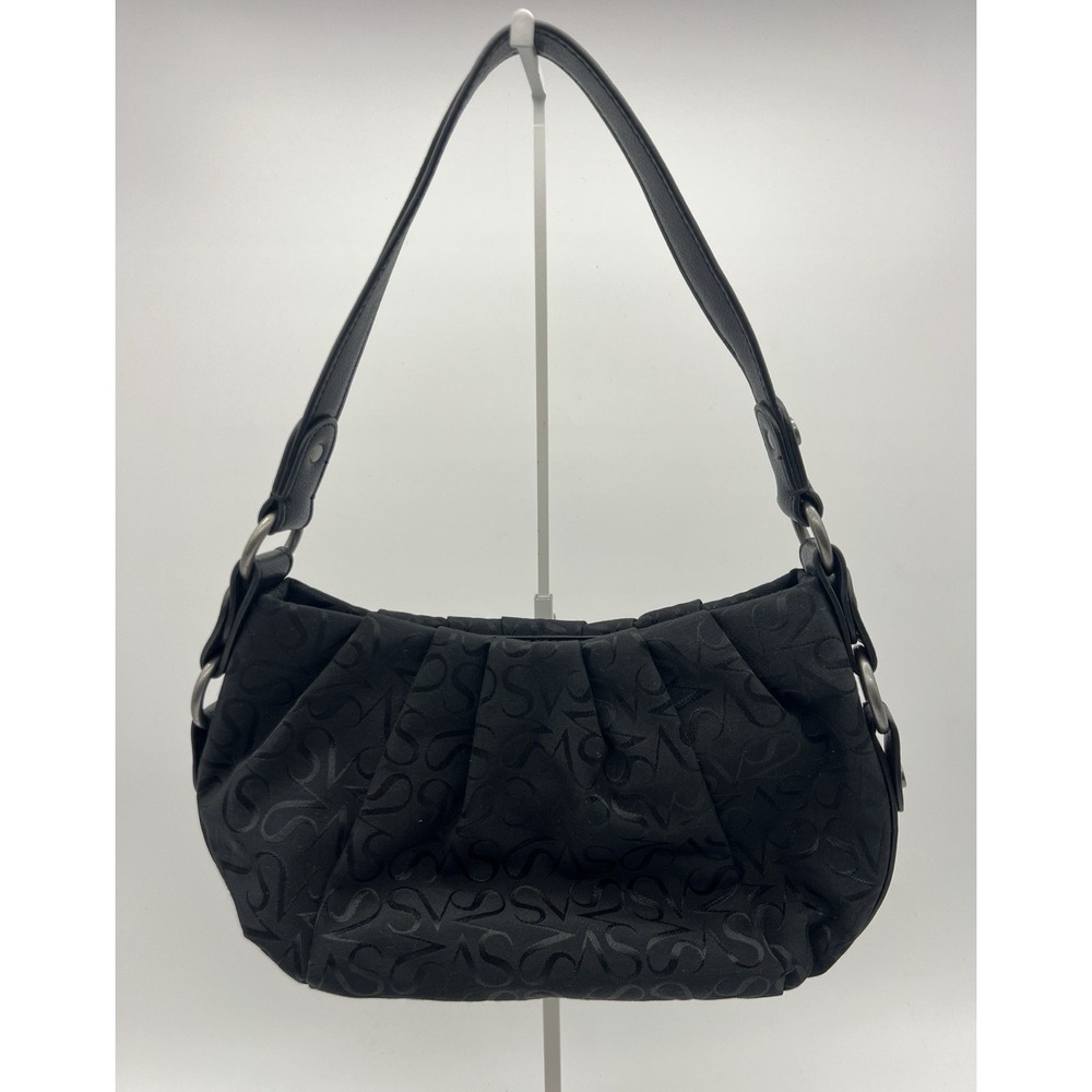 Simply Vera Wang Black Monogram Shoulder Canvas Bag With Magnetic‎ Closure